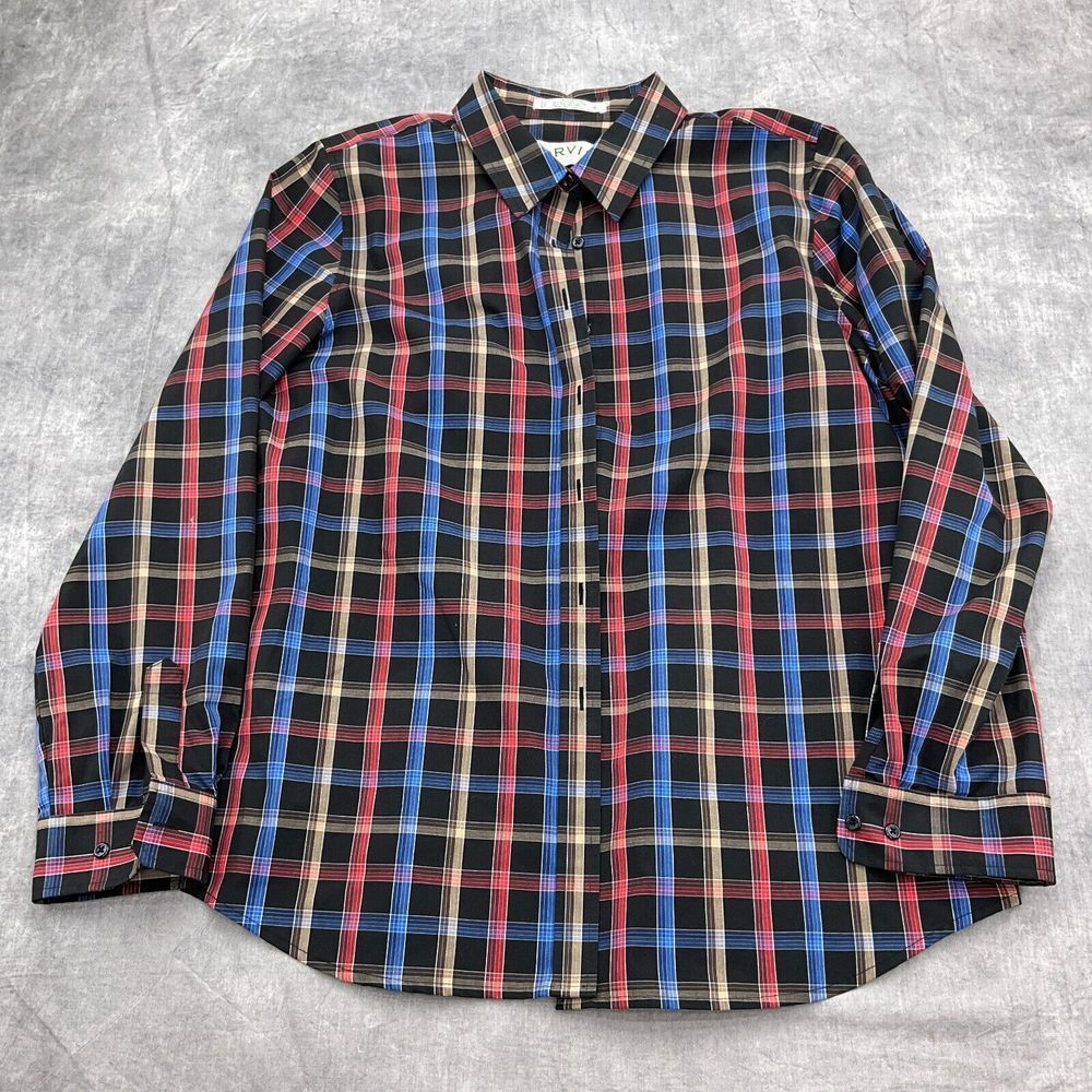 Orvis Shirt Women 16 Black Blue Windowpane Plaid Wrinkle Free Cotton Classic
